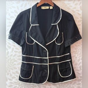 Vintage Y2K MG Originals Women’s M L Black Short Blazer Jacket Top White Piping